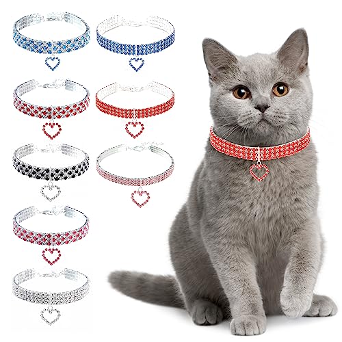 Ranphy Haustier-Halsband mit Strasssteinen verstellbar Kristall Diamant elastischer Herzanhänger Hochzeit Katze und Hund kleine Haustier Halskette Schmuck, rot, M von Ranphy