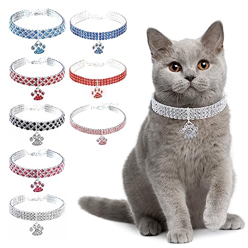 Ranphy Haustier-Halskette mit Strass für kleine Katze und Hund, verstellbarer Kristall-Diamant, elastischer Pfotenanhänger, Hochzeit, kleines Haustierhalsband, Schmuck, Silber, M von Ranphy
