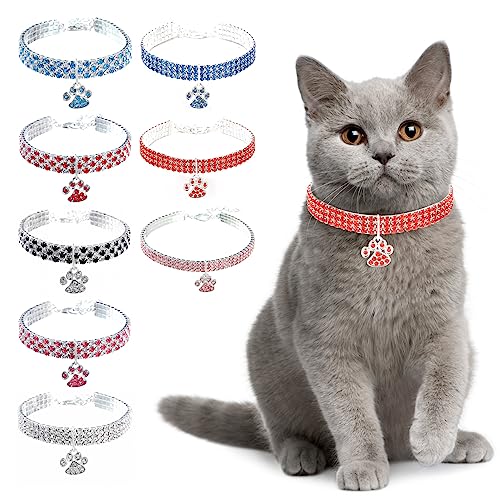 Ranphy Haustier-Halskette mit Strass für kleine Katze und Hund, verstellbarer Kristall-Diamant, elastischer Pfotenanhänger, Hochzeit, kleines Haustierhalsband, Schmuck, rot, M von Ranphy