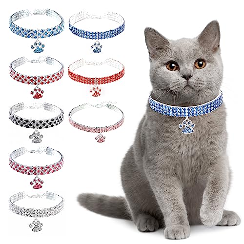 Ranphy Haustier-Halskette mit Strass für kleine Katze und Hund, verstellbarer Kristalldiamant, elastischer Pfotenanhänger, Hochzeit, kleines Haustierhalsband, Schmuck, blau, S von Ranphy