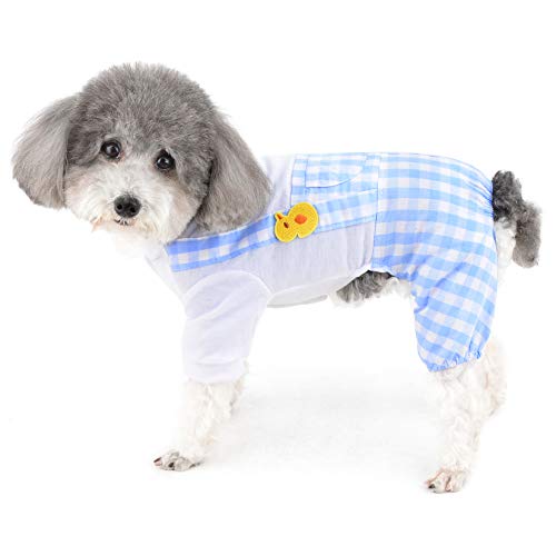 Ranphy Haustier Kleidung für Jumpsuit für kleine Hunde Welpen Katze Outfits Hündchen Weißes Hemdoberteil Gitterhose Pyjama Chihuahua Yorkshire Terrier Blau XXL von Ranphy