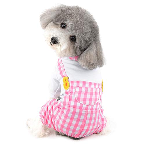 Ranphy Haustier Kleidung für Jumpsuit für kleine Hunde Welpen Katze Outfits Hündchen Weißes Hemdoberteil Gitterhose Pyjama Chihuahua Yorkshire Terrier Rosa XL von Ranphy