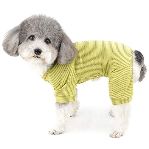 Ranphy Haustier Hundekleidung für kleine Hunde Gestreifter Pyjama Welpen Katzen Pjs Weiche Strampler Schlafbekleidung Pyjama Hundekleidung für Chihuahua Yorkshire Terrier Gelb L von Ranphy