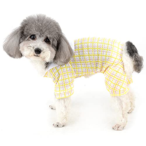 Ranphy Haustier-Pyjama für kleine Hunde, Jumpsuit, Gittermuster, Welpenpyjama, weiche Baumwolle, Schlafkleidung, Pyjama, Erdbeer-Muster, für Hunde, Katzen, Hunde, Overall mit 4 Beinen von Ranphy