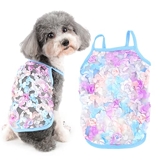 Ranphy Haustier Sommer Kleidung Mädchen Junge Kleine Hunde Shirt Welpen Mesh Weste Floral Tank Top Doggie Cat Ärmelloses Tee Doggy Soft Camisole Lace Sweatshirt Atmungsaktiv Outfit Basic Apparel von Ranphy