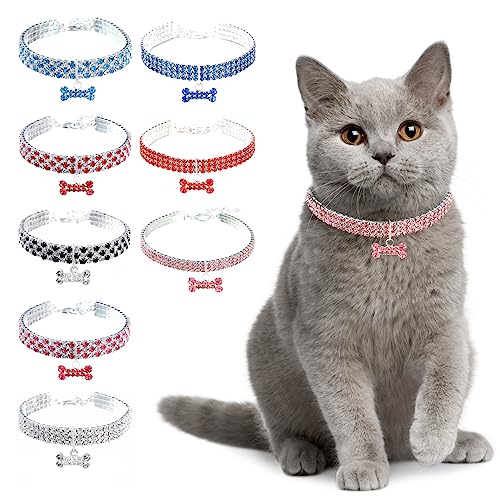 Ranphy Haustierhalsband für kleine Hunde und Katzen mit Strasssteinen verstellbar Kristall Diamant elastische Knochenform Anhänger Hochzeit kleine Haustier Halskette Schmuck, Rosa, S von Ranphy