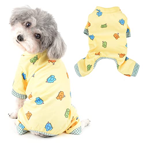 Ranphy Hund Dinosaurier Bedruckter Overall Pyjama für kleine Hunde Mädchen Jungen Entzückende Overalls Pjs Welpen Schlafkleidung Haustier Hund Katzen Vier Beine Pyjama, Gelb, XS von Ranphy