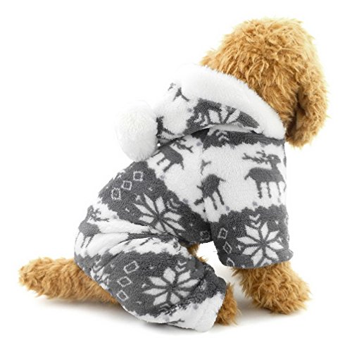 Ranphy-Hunde/Katzen-Kleidung/Kapuzenpulli für kleine Hunde - für Männchen und Weibchen - Weiches Samt - Rentier-Muster - Hunde-Schlafanzug/Jumpsuit für Welpen von Ranphy