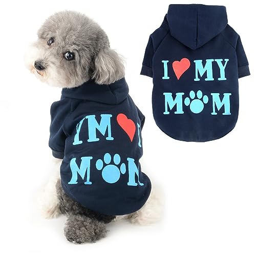 Ranphy Hunde-Kapuzenpullover für kleine Hunde, Mädchen, Jungen, Haustierpullover mit Buchstabe I Love My Mom Welpen-Sweatshirt mit Kapuze mit Loch für die Leine, Herbst, Frühling, Pullover, Muttertag, von Ranphy