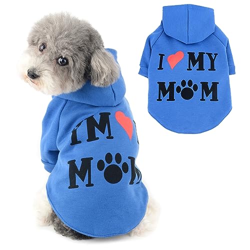 Ranphy Hunde-Kapuzenpullover für kleine Hunde, Mädchen, Jungen, Haustierpullover mit Buchstabe I Love My Mom Welpen-Sweatshirt mit Kapuze mit Loch für die Leine, Herbst, Frühling, Pullover, Muttertag, von Ranphy