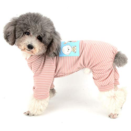 Ranphy Hunde Pyjama Aus Baumwolle Gestreift für Kleine Hunde 4 Beine Welpen Bedruckte Kleidung für Hunde Haustier Overall Cartoon Hoodie Jumpsuit Haustiermantel Hundemantel Schlafanzug von Ranphy