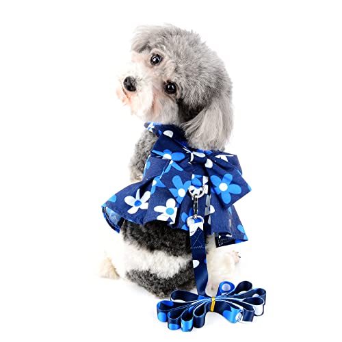 Ranphy Hundegeschirr Kleid mit Leine Set Blumen Haustier Welpen Kleider Welpen Katze Prinzessin Weste mit D-Ring Sommerrock Hundeoutfit Spaziergang Outdoor Bekleidung, Haustier Kleidung von Ranphy