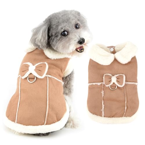 Ranphy Sherpa-Fleece-Mantel für kleine Hunde, kaltes Wetter, warme Welpenjacke mit Schleife und D-Ring, flauschiger Kragen, für Mädchen, Winterkleidung, Haustierweste, Chihuahua, Yorkie, von Ranphy