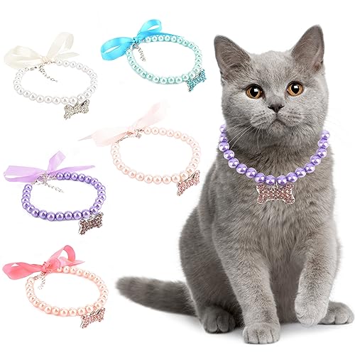 Ranphy Hundeperlen Kristall Halskette Schmuck mit Bling Strass Big Bone Anhänger Charm für kleine Haustiere Katzen Hunde Mädchen Chihuahua Yorkie Halsband Hochzeit Weibliche Kleid Dekoration, Lila, M von Ranphy