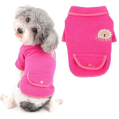 Ranphy Hundepullover mit Tasche für kleine Hunde Mädchen Jungen Polarfleece Weich Winter Herbst Welpenshirt Katze Yorkie Chihuahua Warme Kleidung, Rosa, XXL von Ranphy