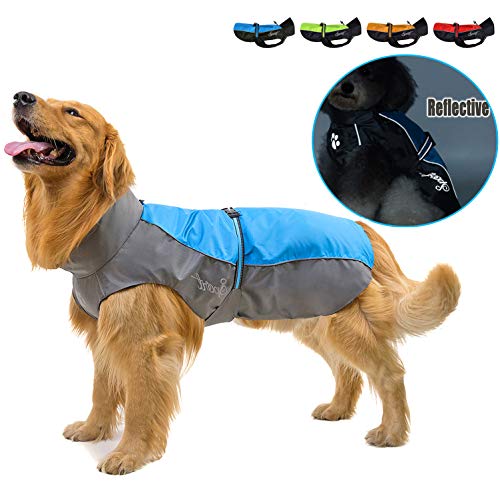 Ranphy Hunderegenmantel Wasserdicht für Mittlere und Große Hunde Reflektierend Regenhülle Atmungsaktive mit Bauchschutz Dackel Labrador Hundejacke Ultraleichte Sicheren Hundebekleidung Blau 3XL von Ranphy