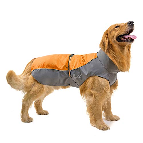 Ranphy Hunderegenmantel Wasserdicht für Mittlere und Große Hunde Reflektierend Regenhülle Atmungsaktive mit Bauchschutz Dackel Labrador Hundejacke Ultraleichte Sicheren Hundebekleidung Orange 4XL von Ranphy