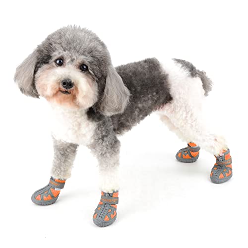 Ranphy Hundeschuhe Atmungsaktive Hundeschuhe Atmungsaktiv Mesh Welpen Stiefel Sommer Rutschfest Reflektierend Doggy Sneaker Kleine Mittlere Hunde Outdoor für Hot Pavement Orange 4 Stück von Ranphy