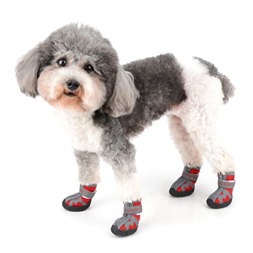 Ranphy Hundeschuhe Atmungsaktive Hundeschuhe Atmungsaktiv Mesh Welpen Stiefel Sommer Rutschfest Reflektierend Doggy Sneaker Kleine Mittlere Hunde Outdoor für Hot Pavement Rot 4 Stück von Ranphy