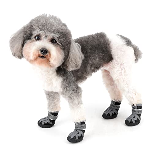 Ranphy Hundeschuhe Atmungsaktive Hundeschuhe Atmungsaktiv Mesh Welpen Stiefel Sommer Rutschfest Reflektierend Doggy Sneaker Kleine Mittlere Hunde Outdoor für Hot Pavement Schwarz 4 Stück von Ranphy