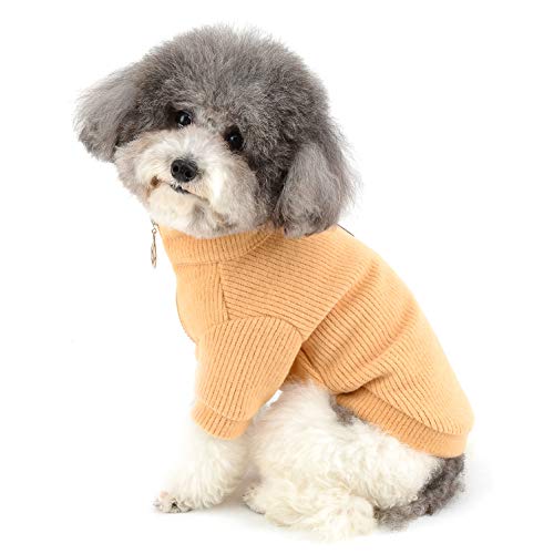 Ranphy Kleidung für kleine Hundepullover Welpe Katze Rollkragenpullover Mantel mit halbem Reißverschluss Pullover Outfit Warmer Winter Herbst Strick Bekleidung Mode Pullover Braun M von Ranphy