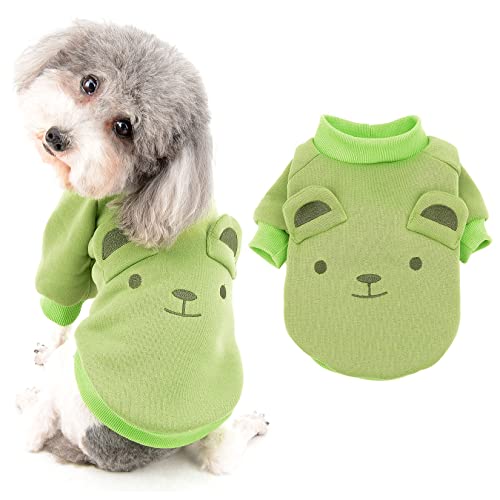 Ranphy Kleine Hundekleidung Jungen Mädchen Pullover Herbst Winter Warm Mantel Niedliches Bärenmuster Weich Dicke Langarm Shirt Sweatershirt für Haustier Katzen Welpen, Grün, S von Ranphy