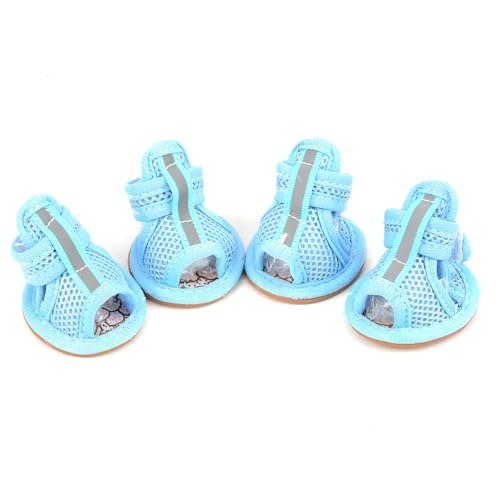 Ranphy Kleine Hundesandalen, wasserabweisend, Sommerpfotenschutz für heißen Bürgersteig, rutschfeste Stiefel für Jungen und Mädchen, atmungsaktive Netz-Hundeschuhe, blau, Nr. 4 von Ranphy