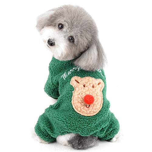 Ranphy Kleiner Hund Weihnachtspullover Junge Mädchen Hündchen Katze Vlies Kleidung Winter Warmes Outfit Kaltes Wettermantel Teddy Chihuahua Yorkshire Terrier Bekleidung Party Kostüm Grün S von Ranphy