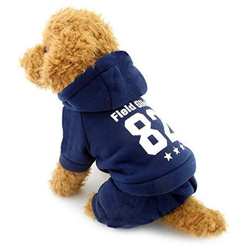 Ranphy Kleiner Hund Winter Jumpsuit Sport Outfits Fleece gefüttert Sweatshirt Mantel Print Haustier Kleidung Blau L von Ranphy