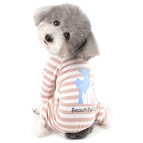 Ranphy Kleiner Hundeoverall Jungen Mädchen Pyjamas Streifen Haustierkleidung Weiche Baumwolle Pjs Hemd Katze Nachtwäsche Nacht Kleidung Onesies Hundekleidung Rosa M von Ranphy