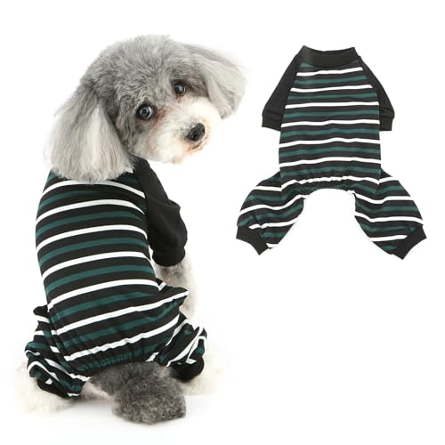 Ranphy Kühlender gestreifter Hunde-Pyjama, Sommerkleidung für kleine Hunde, Haustier-Overall, dehnbarer Welpen-Einteiler, atmungsaktiv, schnell trocknend, Chihuahua, Yorkie, Katzenkleidung, Grün, von Ranphy