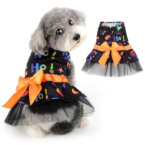 Ranphy Lustiges Halloween Hundekostüm Welpenkleid Hundekleidung für kleine Hunde Mädchen Hundekleidung mit Bowknot Kürbis Fledermaus Geist Spinnennetz Haustier Weste Rock Urlaub Katze Outfits von Ranphy