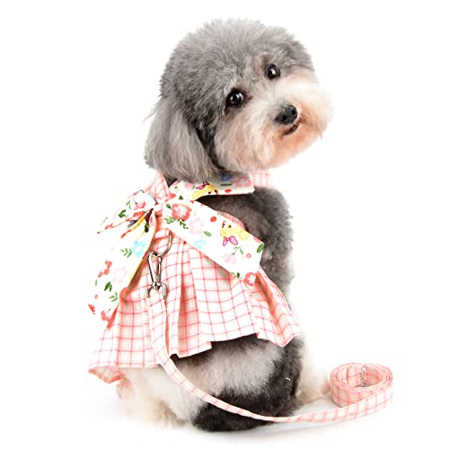 Ranphy Plaid Hundekleid Geschirr für Mädchen Haustier Kleidung mit Leine Set Prinzessin Kleider Weste Rock mit Schleife Sommer Hund Kleidung Walking Outfit Chihuahua Yorkshire Terrier Sommerkleid von Ranphy