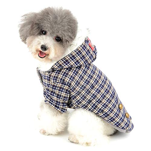 Ranphy Plaid Hundemantel für Kleine Hunde Hundejacke Winterjacken Wintermantel Hunde Mantel Winter Herbst Fleece Welpenmantel Yorkshire Terrier Haustier Kleidung Katze Bekleidung Blau S von Ranphy