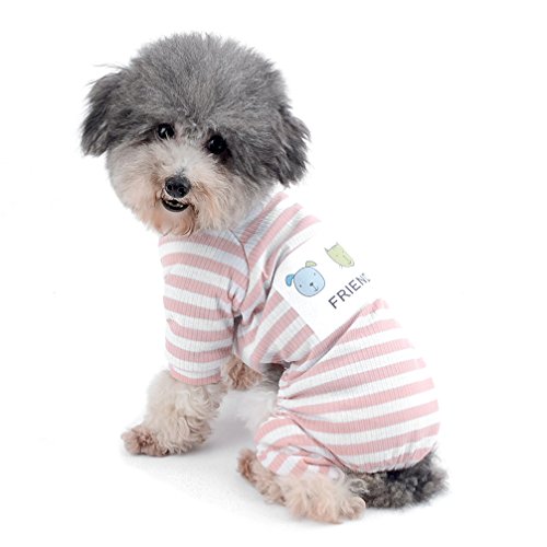 Ranphy Schlafanzug für kleine Hunde, gestreift, für den Winter, Bequeme Baumwolle, Haustierkleidung, Welpenkleidung, Katzenbekleidung, Doggy Pyjama Yorkie-Overall für Sommer, Herbst, Pink, Größe M von Ranphy