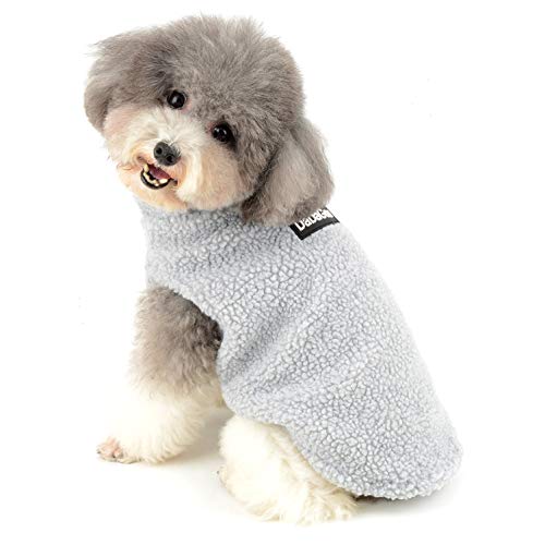 Ranphy Sherpa-Vlies Hunde Kleidung für Kleine Hunde Winter Aufgefüllte Haustier Mantel Weste Jacke Winddicht Kapuzenjacke Thermo Hundewelpen Yorkshire Terrier dackel Weihnachten kostüm Grau M von Ranphy