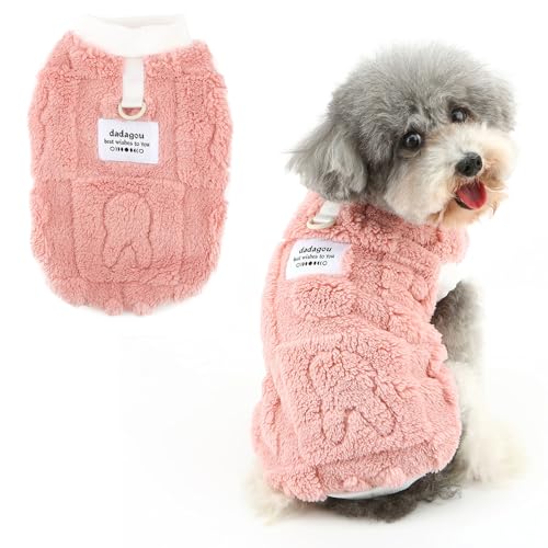 Ranphy Süßer Jacquard-Fleecepullover für kleine Hunde, Welpen, Thermopullover, ärmellose Weste mit D-Ring, Yorkie, Chihuahua, Herbst und Winter, Katzenkleidung, Rosa, Größe L von Ranphy