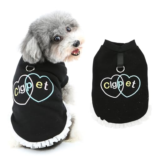 Ranphy Sweet Heart besticktes Haustier-Fleece-Sweatshirt für kleine Hunde, Tüll mit Rüschen, Welpen, ärmellos, Pullover, Yorkie, Chihuahua, Herbst-Winter, Kleidung mit Leine, Ring, Katzenkleidung, von Ranphy