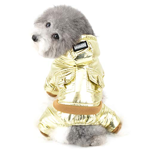 Ranphy Wasserdicht Haustierkleidung Kleiner Hundemantel Welpen Hoodie mit Leinenbefestigung weich Fleece Gefüttert Kaltes Wetter Bekleidung Schneeanzug Schneejacke Goldfarben M von Ranphy