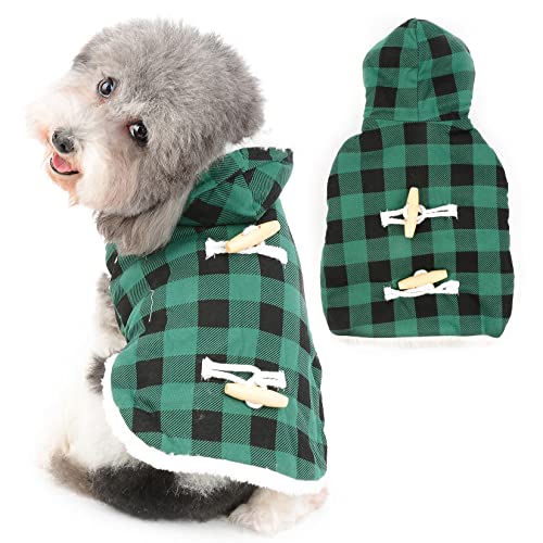 Ranphy Weihnachts-Plaid für kleine Hunde, Kapuzenpullover, Winterkleidung, Weihnachten, Fleece-gefüttert, verstellbar, für Welpen, Katzen, warme Jacke, Outfit, Bekleidung für kaltes Wetter, Grün M von Ranphy