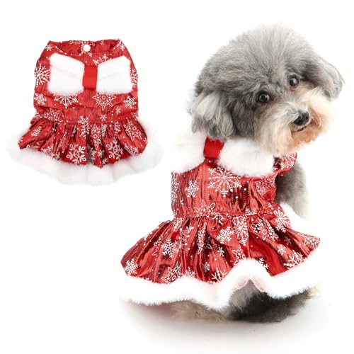 Ranphy Weihnachtskostüm für Hunde, glänzender Schneeflocken-Druck, Prinzessinnenkleid für kleine Hunde, Welpen, einteilig, Weihnachtsoutfits, flauschige weiße Schleife, Yorkie, Chihuahua, Festival, von Ranphy