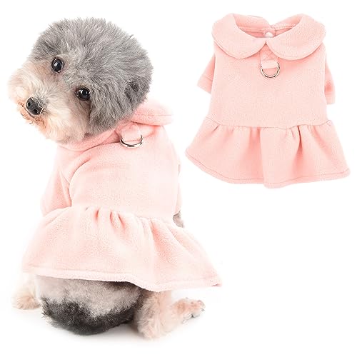 Ranphy Winter-Hundegeschirr Kleid für kleine Hunde Mädchen, Polarfleece, Welpenpullover mit D-Ring, warmes Puppenkragen, Haustierkleidung, Outfits, Katzenrock, Mantel für Chihuahua, Yorkie, Rosa, M von Ranphy