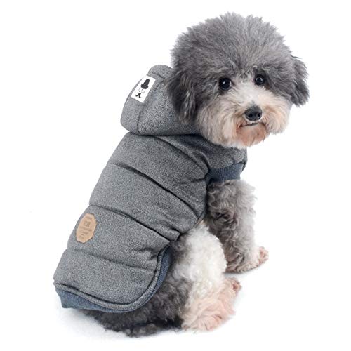 Ranphy Winterjacken Wintermäntel mit Kapuze für Kleine Hunde, Hundejacke mit Fleece Einlage Hundemantel aus Baumwolle Haustier Kleider Winddicht Jacke Bekleidung Kapuzenjacke für Katze Grau XL von Ranphy