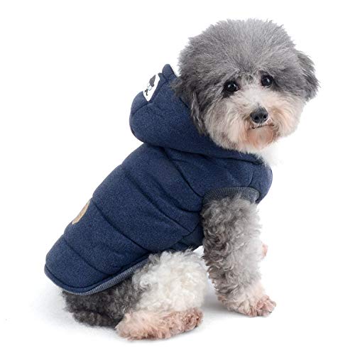 Ranphy Winterjacken Wintermäntel mit Kapuze für Kleine Hunde, Hundejacke mit Fleece Einlage Hundemantel aus Baumwolle Haustier Kleider Winddicht Jacke Bekleidung Kapuzenjacke für Katze Blau S von Ranphy