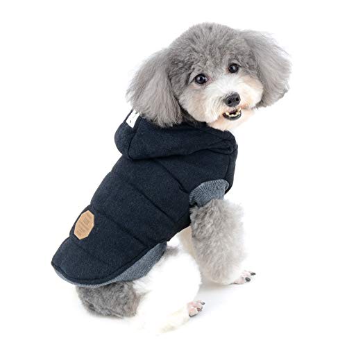 Ranphy Winterjacken Wintermäntel mit Kapuze für Kleine Hunde, Hundejacke mit Fleece Einlage Hundemantel aus Baumwolle Haustier Kleider Winddicht Jacke Bekleidung Kapuzenjacke für Katze Schwarz L von Ranphy