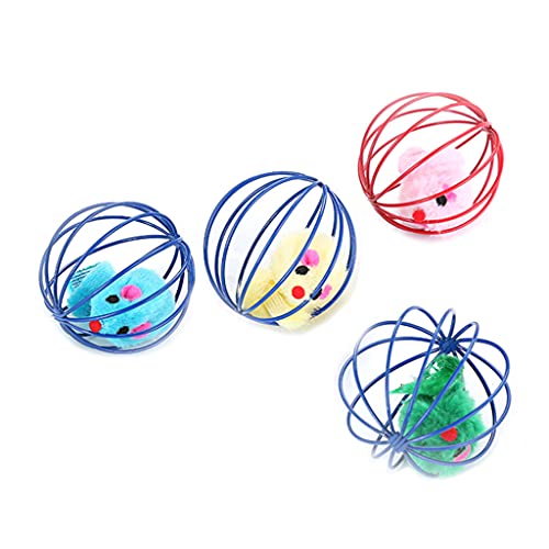 Käfig Drahtkäfig Rolling Ball Mit Plüsch Mäuse Für Katze Interaktives Lustiges Spielzeug Für Katzen Und Kätzchen Zufällige Farben Katze Mäuse Spielzeug Für Indoor Katzen von Ranuw