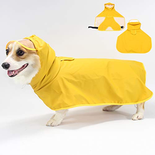 Ranvi Dog Raincoat, Yellow Lightweight Dog Rain Jacket, wasserdichter Haustierponcho für kleine mittelgroße Hunde, Dog Rainwear mit Kapuze und Kragenloch Transparente Krempe(2XL) von Ranvi