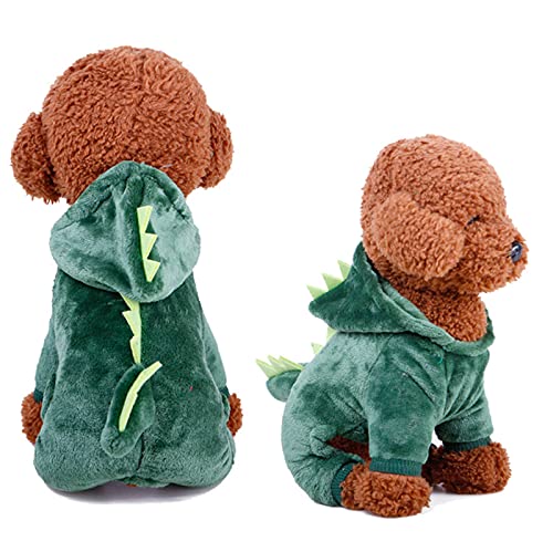 Ranvi Hund Plüsch Kapuze Haustier Kostüm Halloween Dinosaurier Cosplay Bekleidung Zubehör Warmer Mantel Vierbeiniger Overall Süße Winterkleidung für Katzen und kleine bis mittelgroße Hunde(XXL) von Ranvi