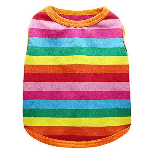 Ranvi Hund Regenbogen Streifen Hemden Haustier Kleidung Haustier Weste Sommer T-Shirts Baumwolle Ärmellose kleine Hund Katze Kleidung(L) von Ranvi