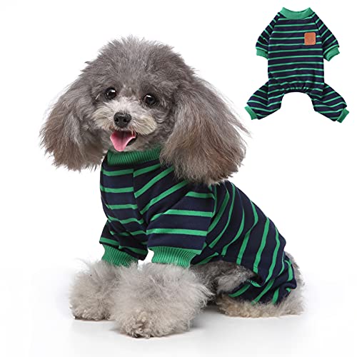 Ranvi Hund Vierbeiniger Hundepyjama Kleine Hundekleidung Gestreiftes weiches Welpenhemd Haustierkleidung Sweatshirt Hund Katze Pyjama Kleine und mittlere Hundemode Welpenkleidung(L) von Ranvi